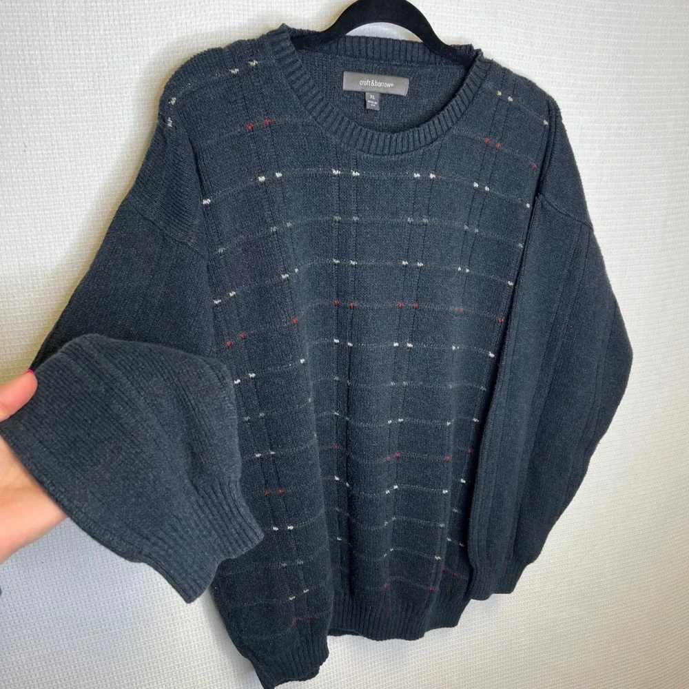 Croft & Barrow Mens XL Dark Gray Textured Crewneck Sweater Made in USA Grandpa‎